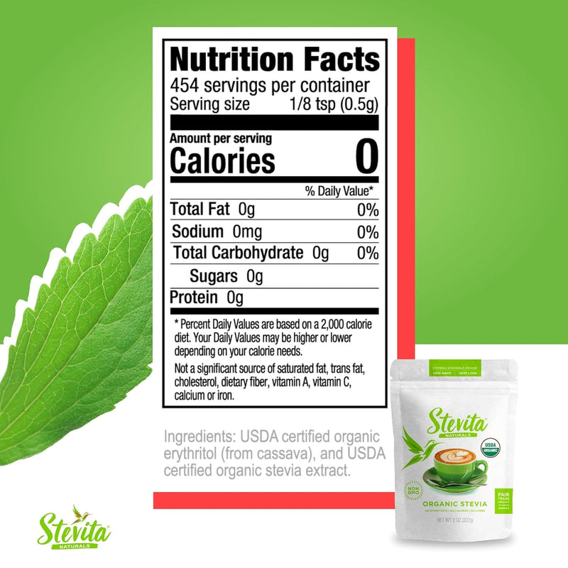 Stevita Organic, The original Stevia Pouch 8 oz Powder by Stevita Naturals