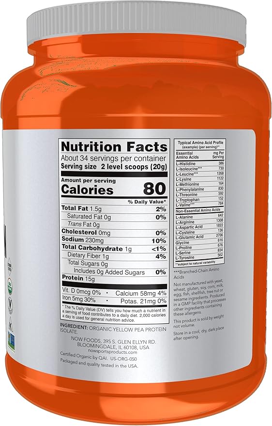 Organic Pea Protein Powder, Pure Unflavored, 1.5 lbs (680 g) by NOW