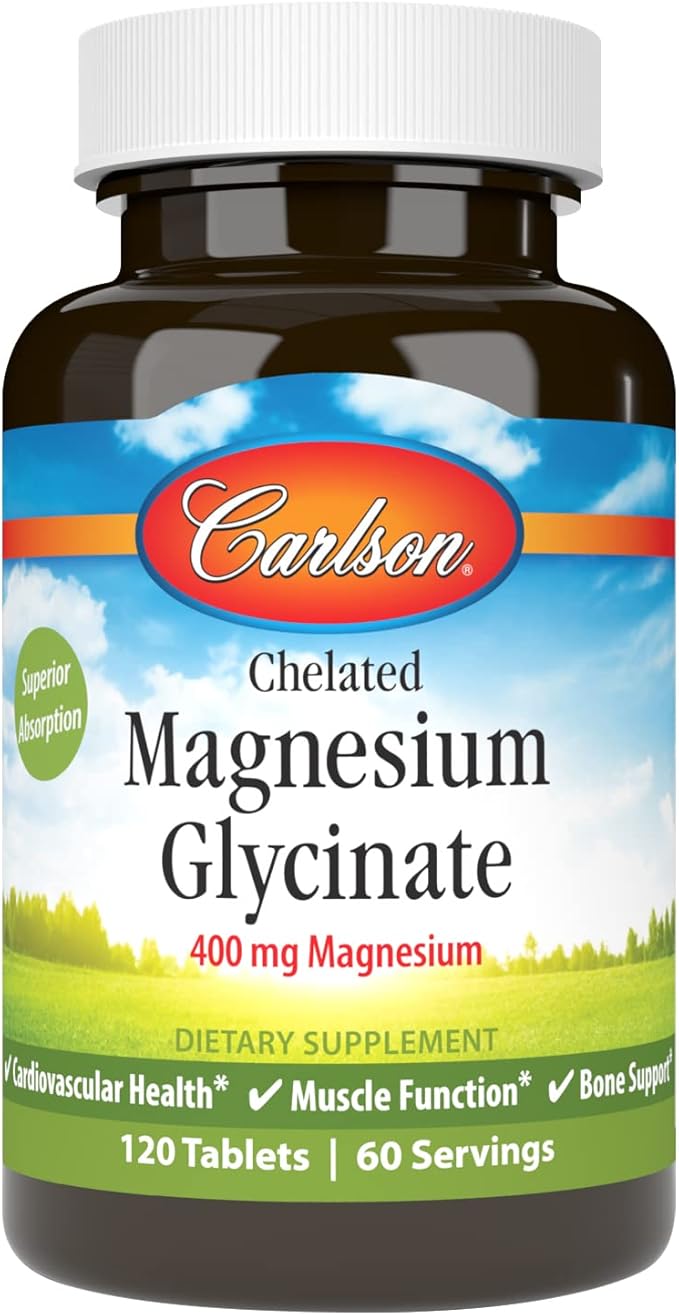 Chelated Magnesium Glycinate 400 mg, 120 Tablets by Carlson