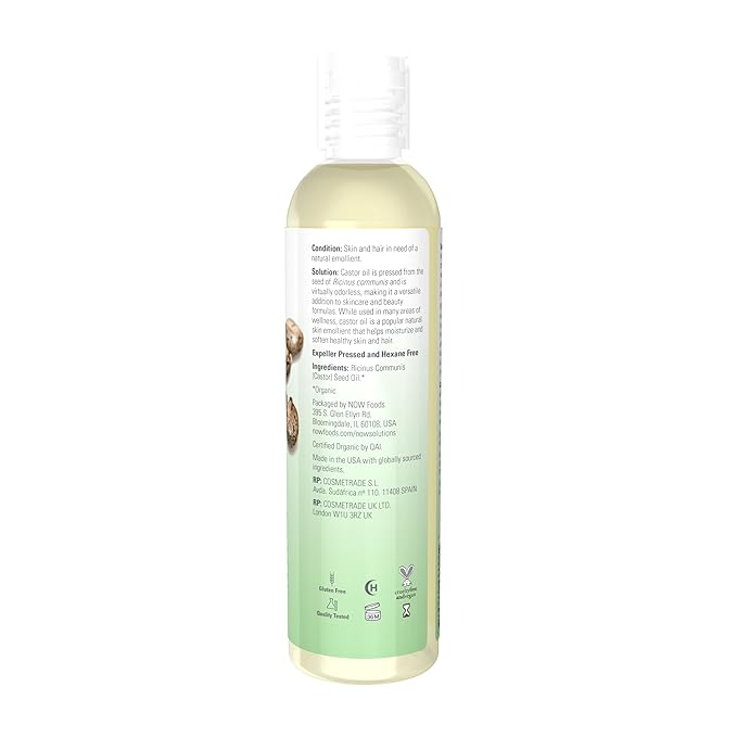 Certified Organic Castor Oil, 8 fl oz (237 ml) by NOW