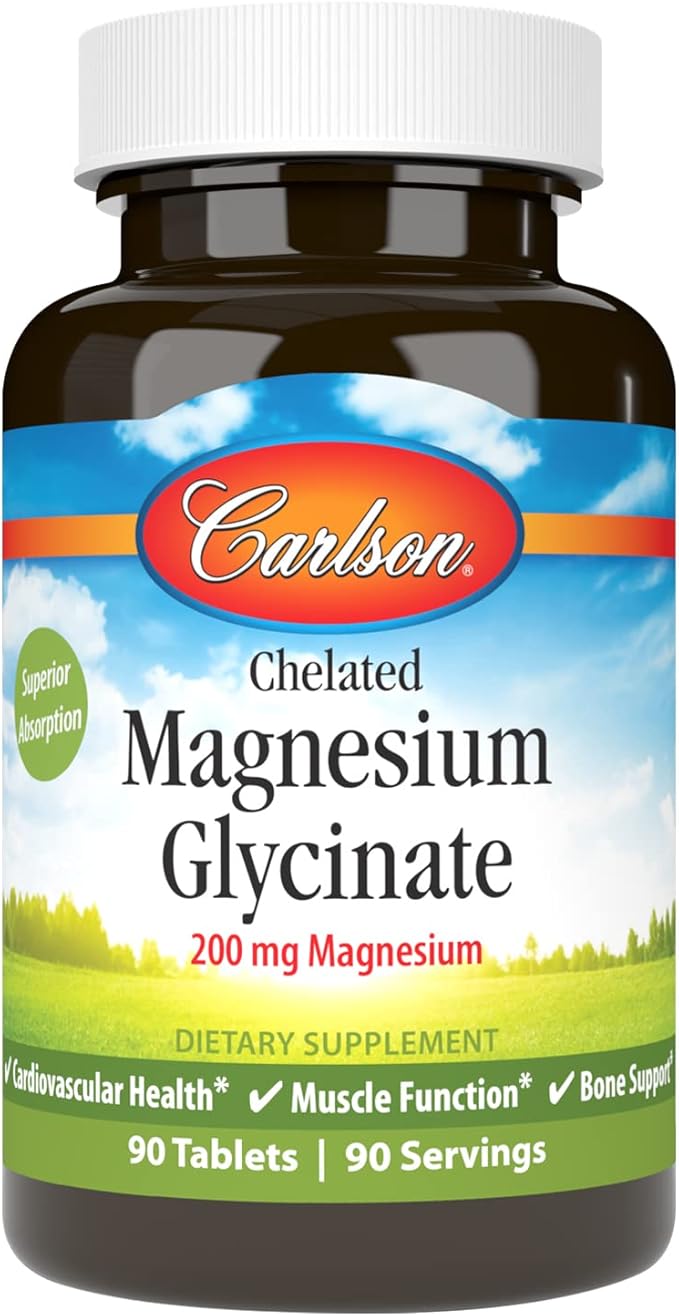 Chelated Magnesium Glycinate, 200 mg, 90 Tablets by Carlson