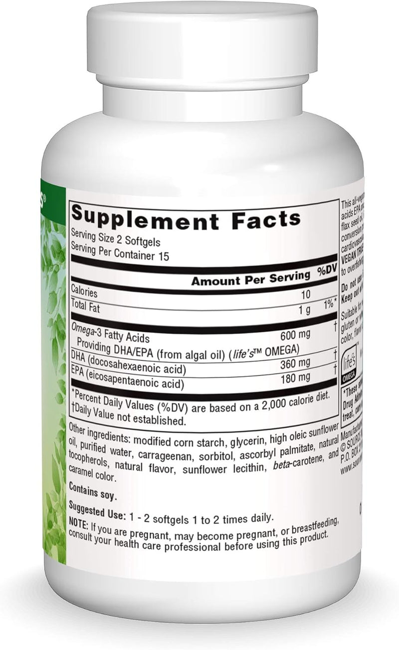Vegan True®, Non-Fish Omega-3s, 300 mg, 30 Vegan Softgels by Source Naturals