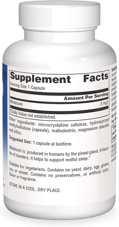 Melatonin 3 mg 60 Vegetarian Capsules by Source Naturals