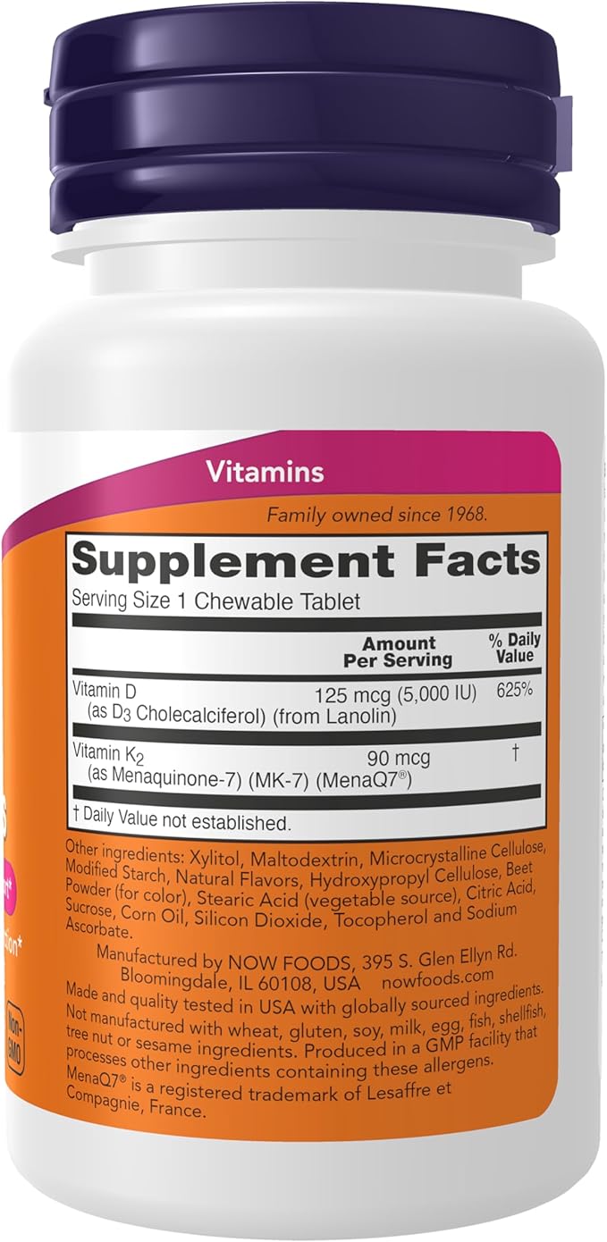 D3 + K2 - 90 Chewable Tablets by NOW