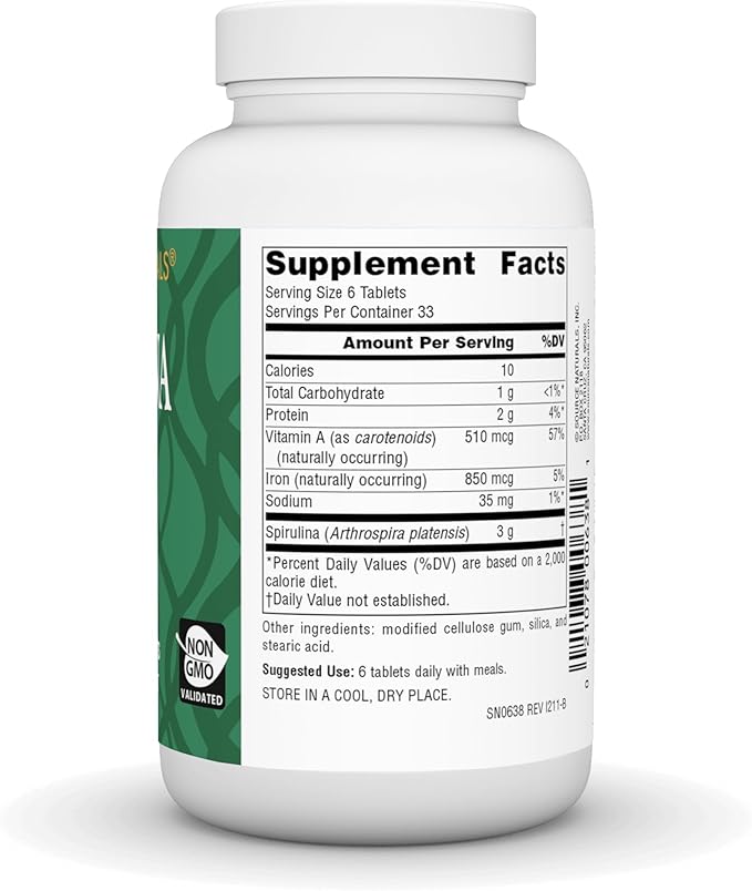 Spirulina 500 mg, 200 Tablets, by Source Naturals