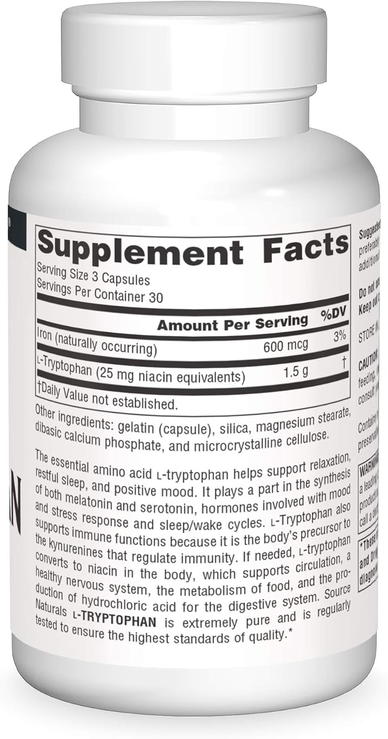 L-Tryptophan 500 mg, 90 Capsules by Source Naturals