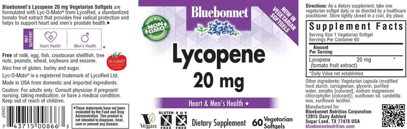 Lycopene 20 mg, 60 Vegetarian Softgels, by Bluebonnet