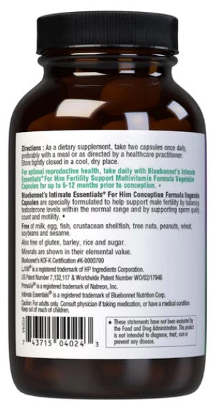 Intimate Essentials For Him Conception Formula 60 Vegetable Capsules, by Bluebonnet