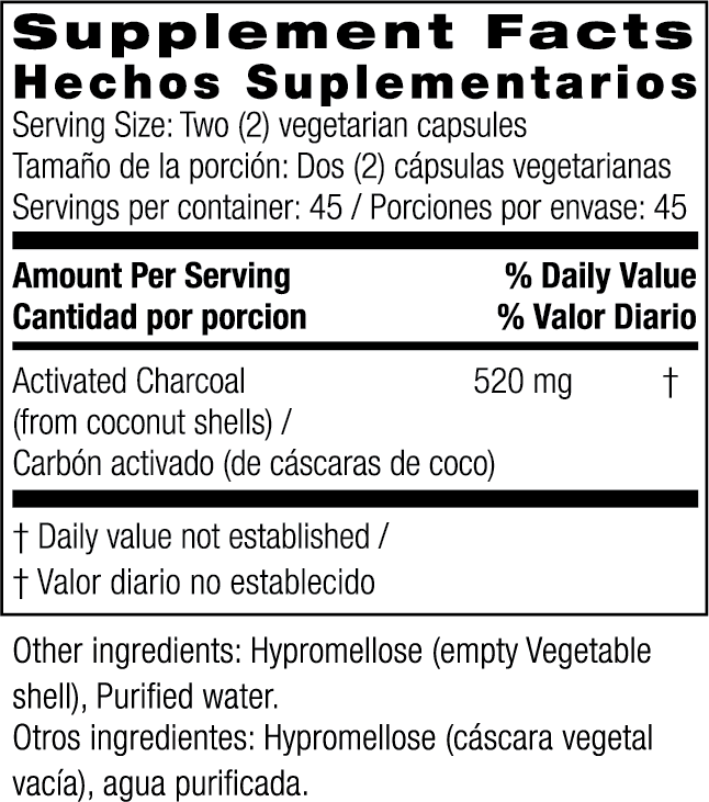 Activated Coconut Charcoal 260 mg 90 Vegetarian Capsules by Bio Nutrition