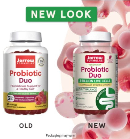 Probiotic Duo, Raspberry, 3 Billion Live Cells, 60 Gummies, by Jarrow Formulas