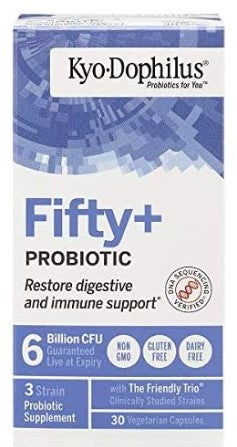 Kyo-Dophilus, Fifty+ Probiotic, 6 Billion CFU, 30 Vegetarian Capsules, by Kyolic