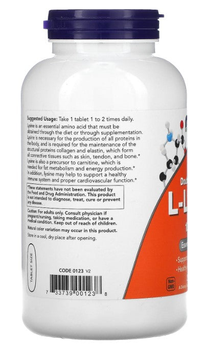 L-Lysine, Double Strength 1000 mg - 250 Tablets, by NOW