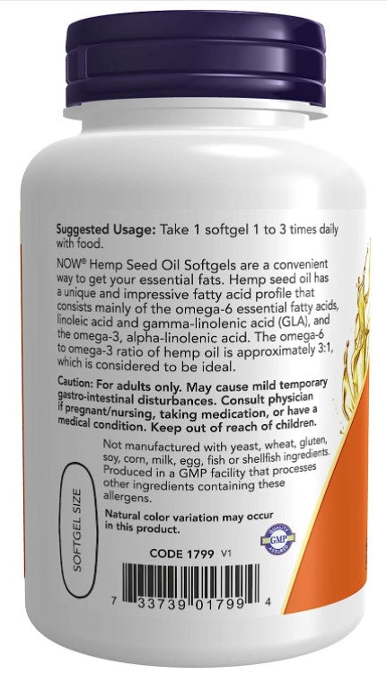 Hemp Seed Oil, 1000 mg, 120 Softgels, by NOW