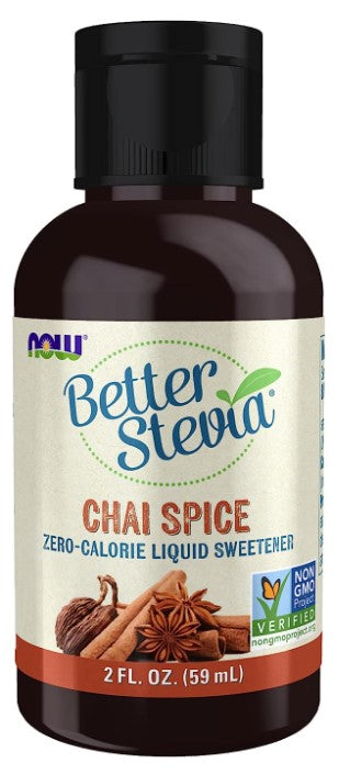 Better Stevia Zero-Calorie Liquid Sweetener, Chai Spice 2 fl oz (59 mL), by NOW