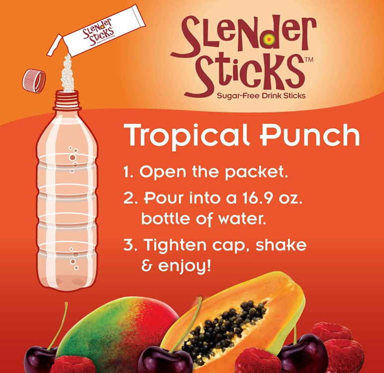 Slender Sticks, Tropical Punch, 12 Sticks, 60g/Box (2.1 oz), by Now Real Food