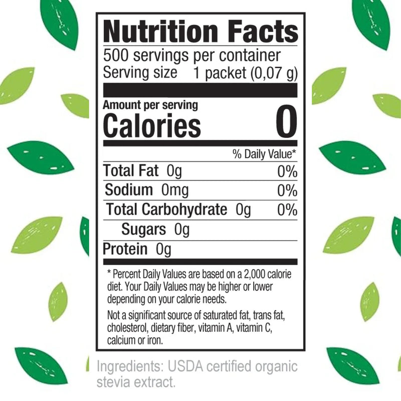 Extra Sweet Organic 100% Pure Stevia 500 Packets 1.2 oz (35 g) by Stevita Naturals