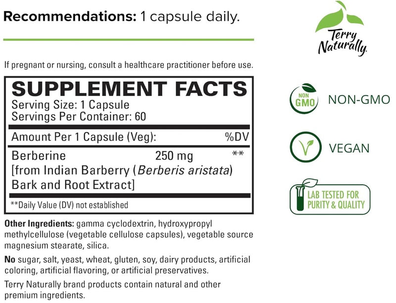 Terry Naturally Berberine MetX™ Extra Strength, 60 Capsules, by Europharma