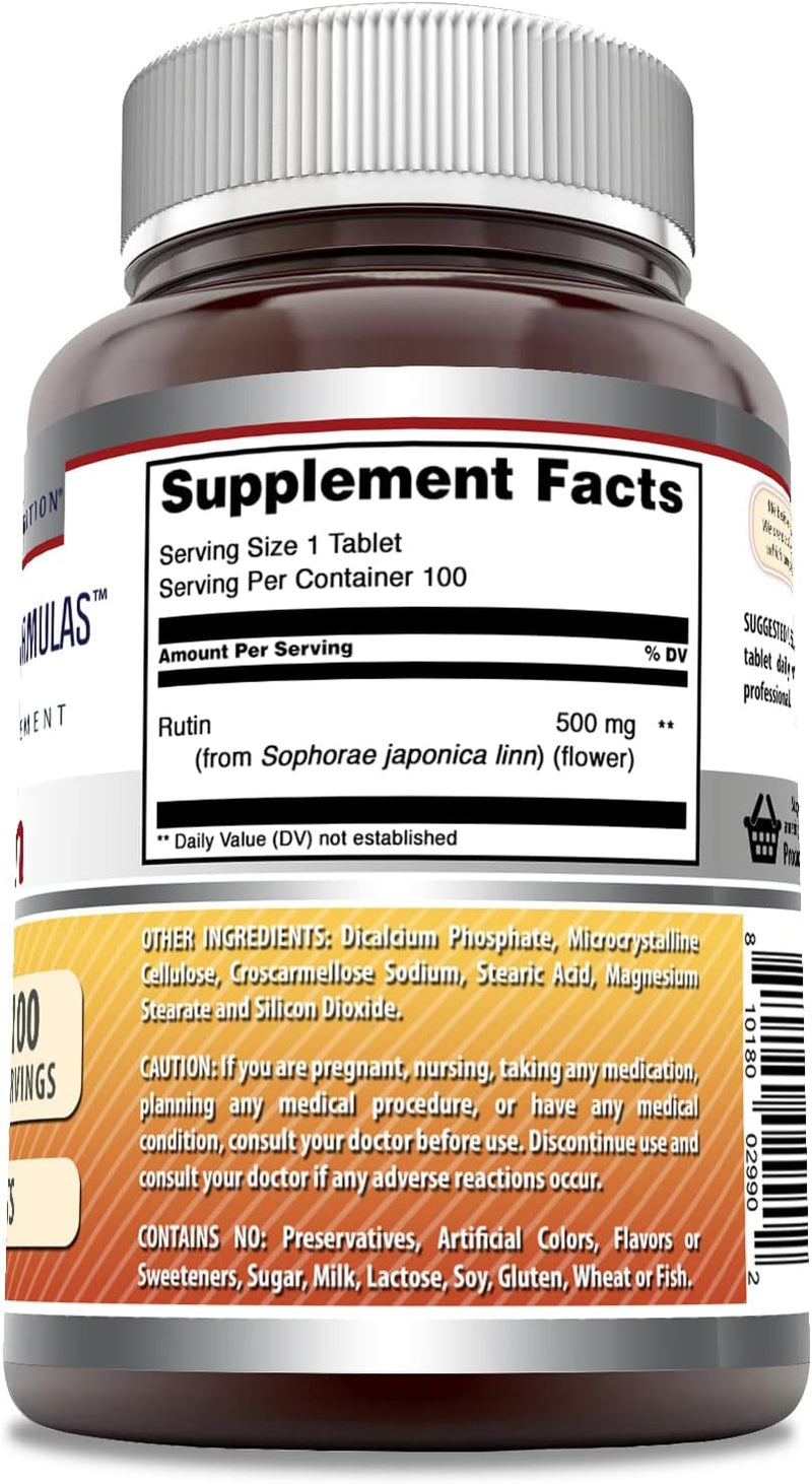 Alpha Rutiun Rutin 500mg 100 Tablets by Amazing Formulas | Better Health International