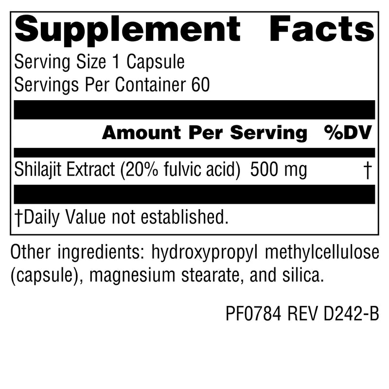 Planetary Ayurvedics Shilajit Extract 500 mg 60 Vegan Capsules by Planetary Herbals