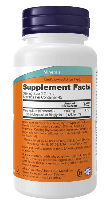 Magnesium Glycinate 200 mg 90 Tablets by NOW Foods