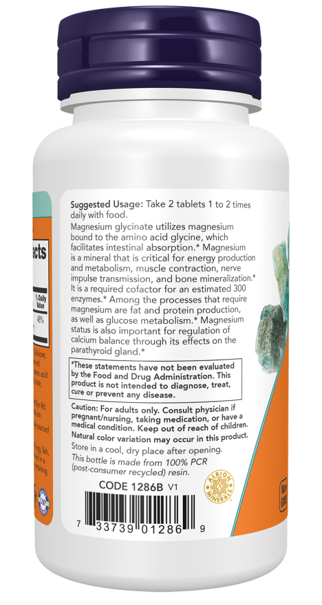 Magnesium Glycinate 200 mg 90 Tablets by NOW Foods