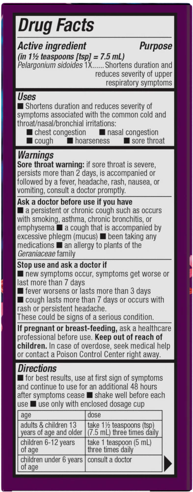 Umcka ColdCare Sugar-Free Syrup Grape Flavor 4 fl oz (120 ml)
