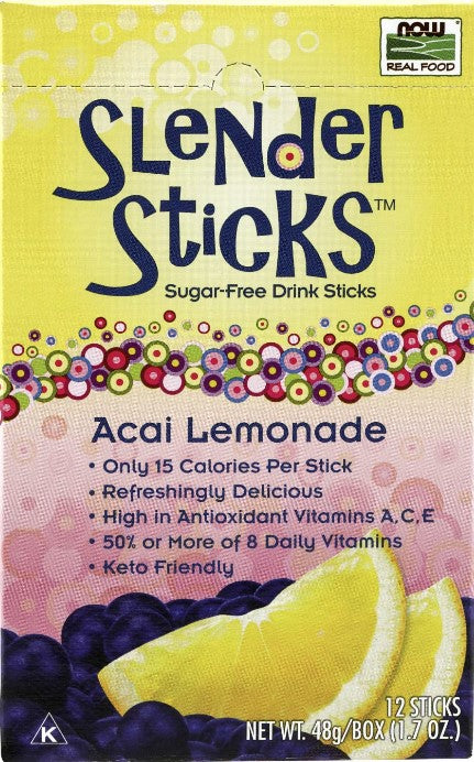 Slender Sticks, Acai Lemonade, 12 Sticks, 48g/Box (1.7 oz), by Now Real ...