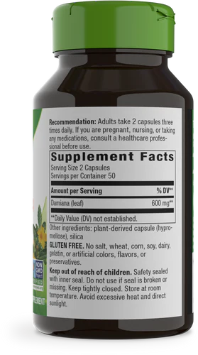 Damiana Leaves 300 mg 100 Vegetarian Capsules