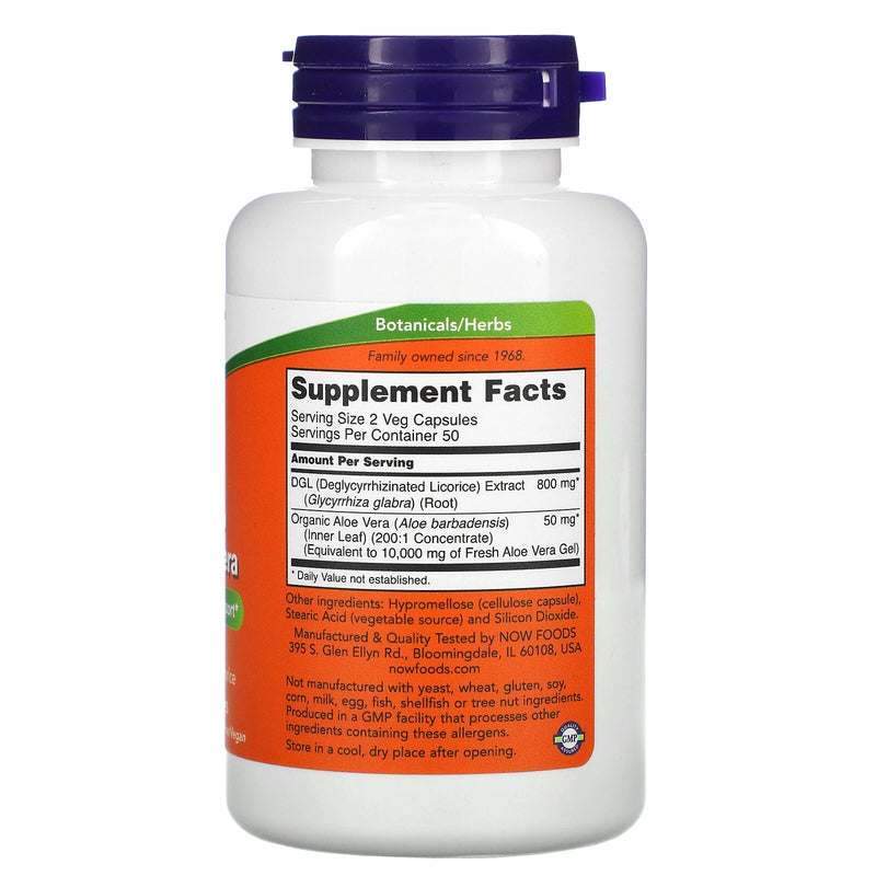 DGL with Aloe Vera 400 mg, 100 Veg Capsules by NOW