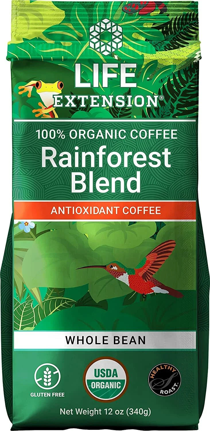 Rainforest Blend Whole Bean Coffee Organic 12 oz (340g) by Life Extension
