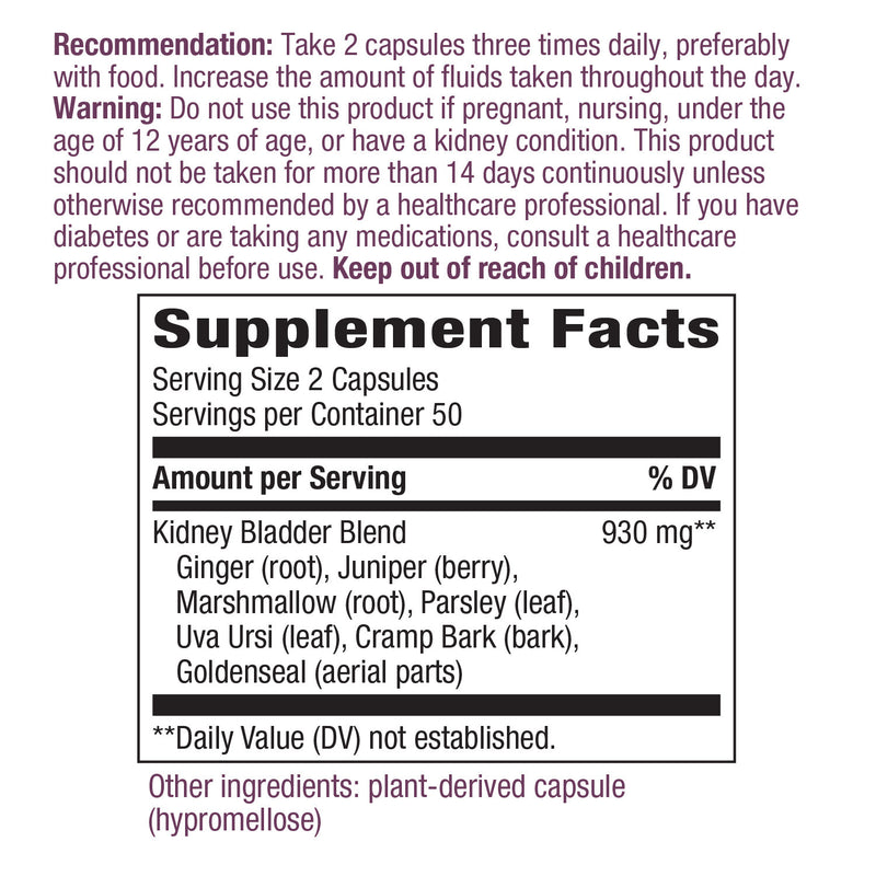 Kidney Bladder 465 mg 100 Vege Capsules by Nature&