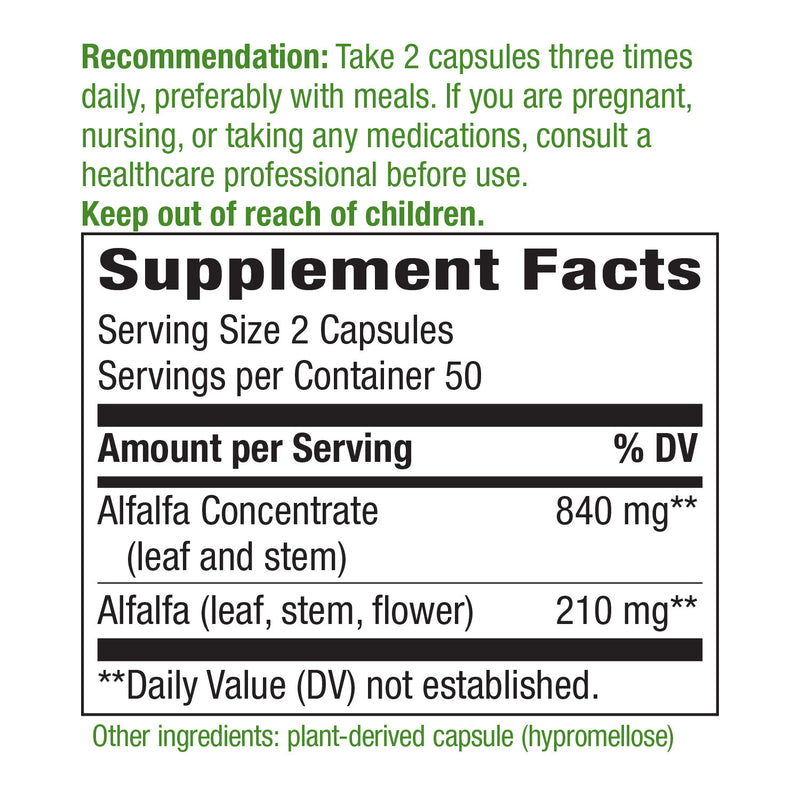 Alfa-Max Alfalfa Concentrate 840 mg 100 Vegan Capsules by Nature&