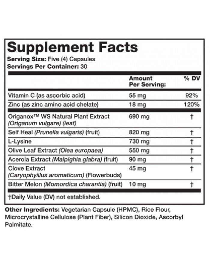 Herp-Eeze 120 Vegetarian Capsules supplement pannel