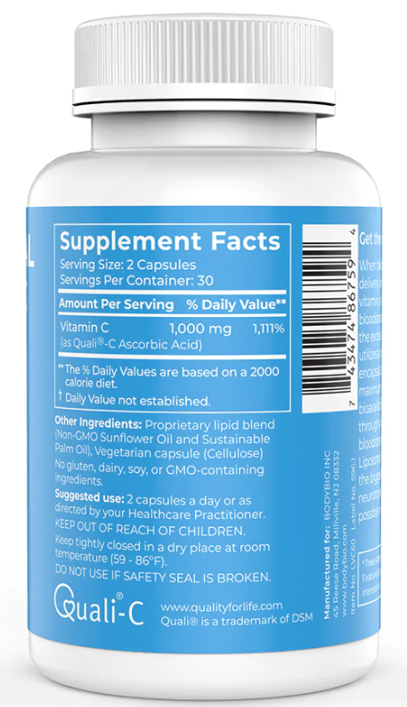 Liposomal Vitamin C 1000 mg, 60 Capsules, by BodyBio