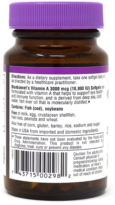 Vitamin A, 10,000 IU 100 Softgels, by Bluebonnet