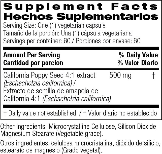 California Poppy Seed 500 mg 60 Vegetarian Capsules by Bio Nutrition best price