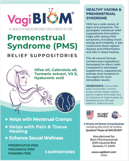 Pre-Menstrual Syndrome (PMS) Relief Suppositories - 5 Suppositories, by Biom Probiotics