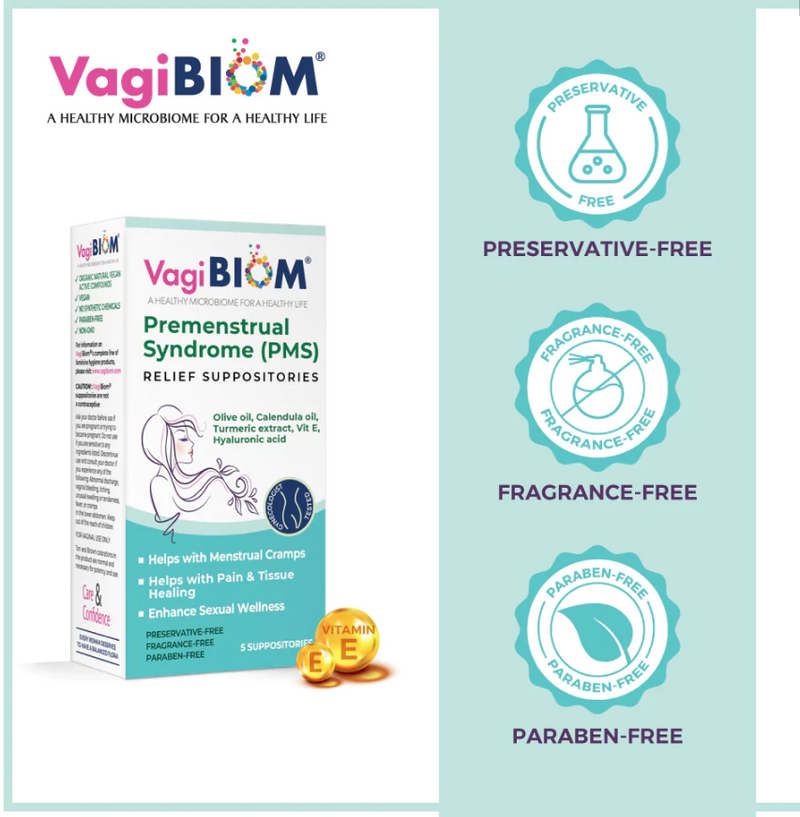 Pre-Menstrual Syndrome (PMS) Relief Suppositories - 5 Suppositories, by Biom Probiotics