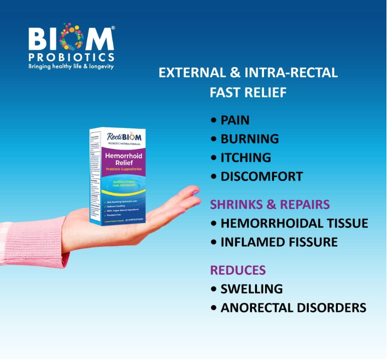 Probiotic Hemorrhoidal Relief Suppositories - 15 Suppositories, by Biom Probiotics