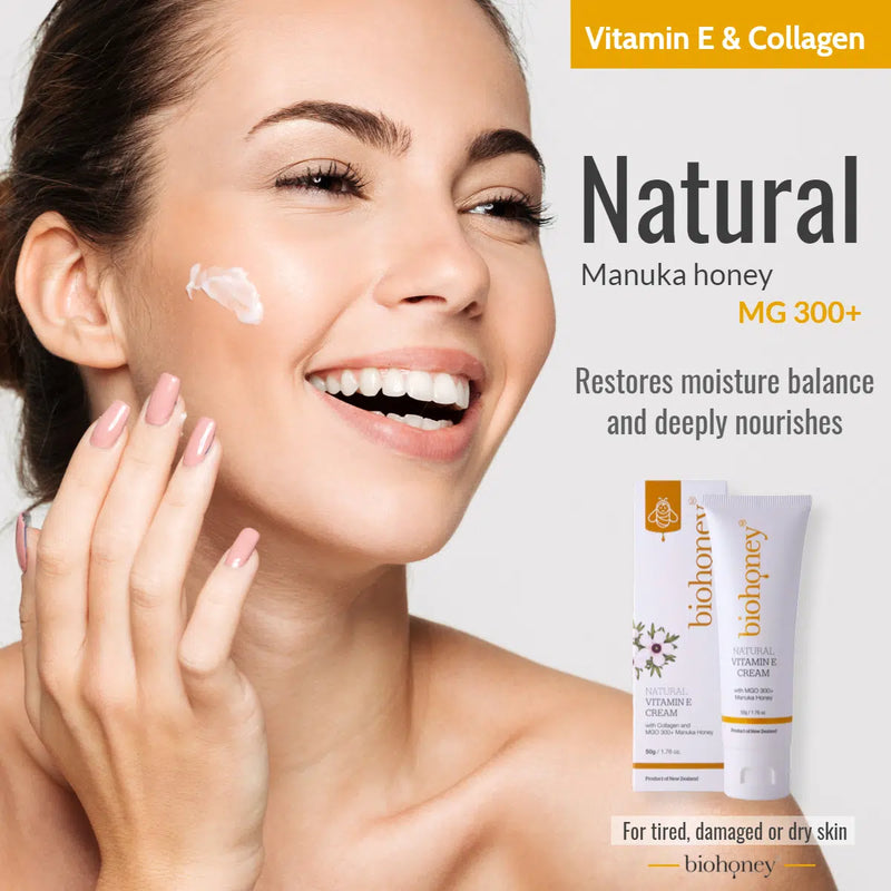 BioHoney Natural Vitamin E Cream with Collagen 50g (1.76 oz) by PRI