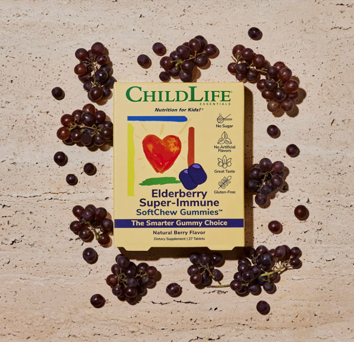 Elderberry Super-Immune Natural Berry Flavor 27 Tablet SoftChew Gummies, by ChildLife Essentials