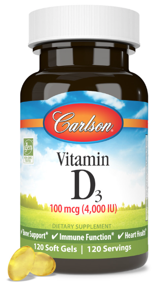 Vitamin D3, 4000 IU (100 mcg), 120 Soft Gels, by Carlson