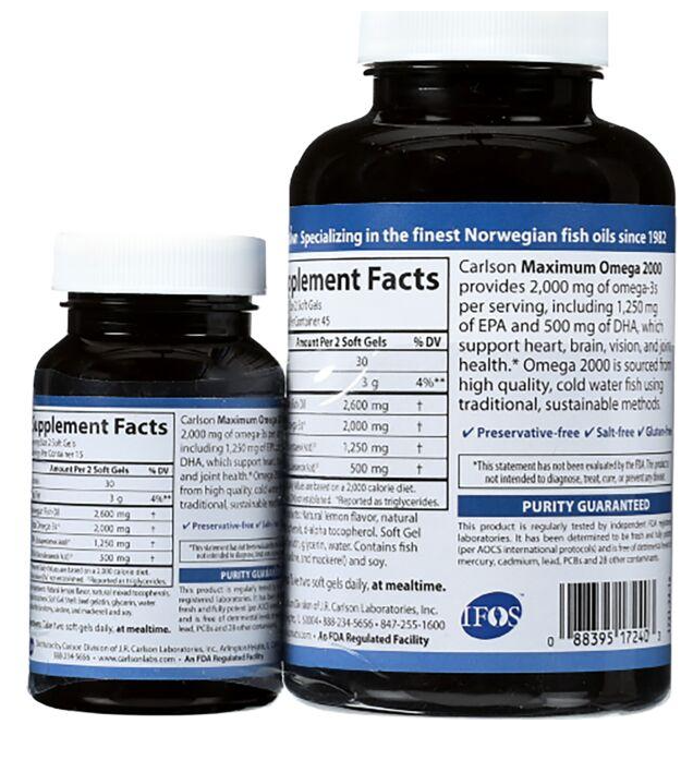 Maximum Omega 2,000mg 90+30 Soft Gels, by Carlson