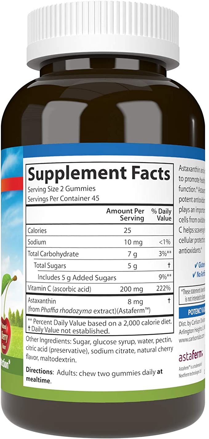 Astaxanthin with Vitamin C - 90 Gummies, by Carlson Labs