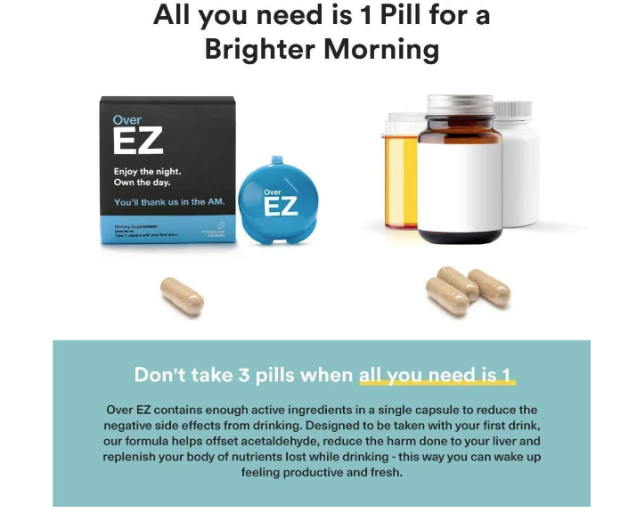 Over EZ Pre-Drink Supplement Natural Hangover Prevention - 12 Count, by EZ Lifestyle