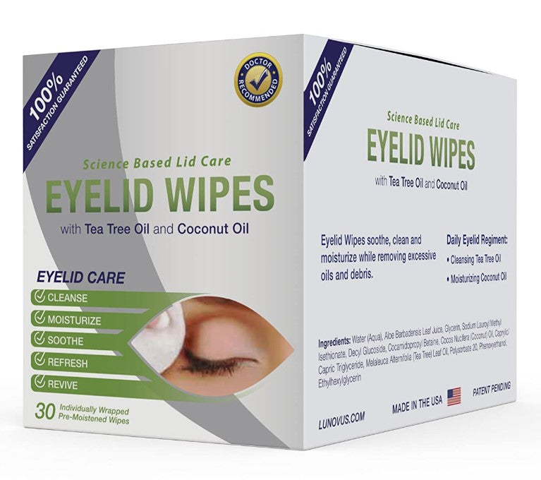 Blephadex Eyelid Wipes - 30 Cleansing Wipes with Tea Tree & Coconut Oil, by Lunovus