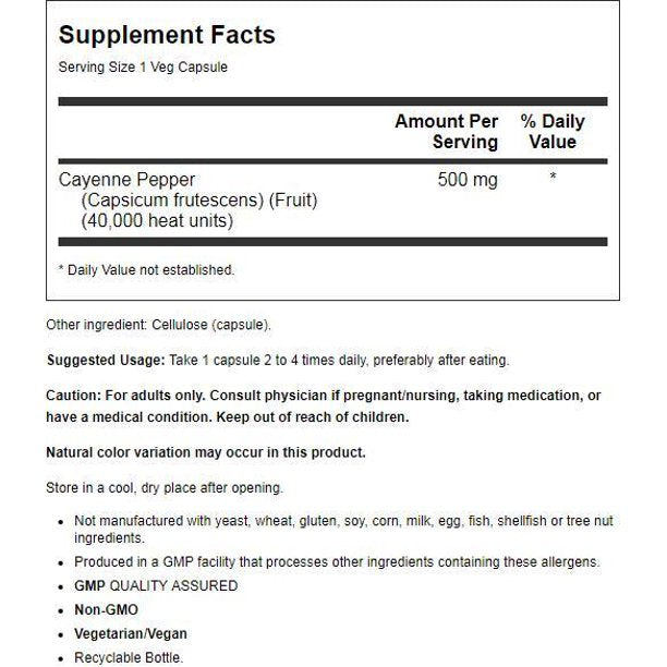 Cayenne 500 mg 100 Veg Capsules