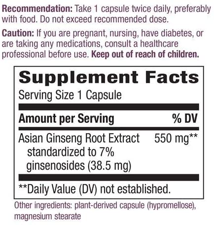 Asian Ginseng Standardized 60 Veg Capsules