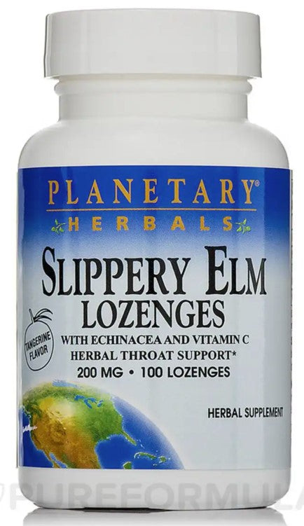 Slippery Elm with Echinacea & Vitamin C Tangerine Flavor 200 mg 100 Lozenges, by Planetary Herbals