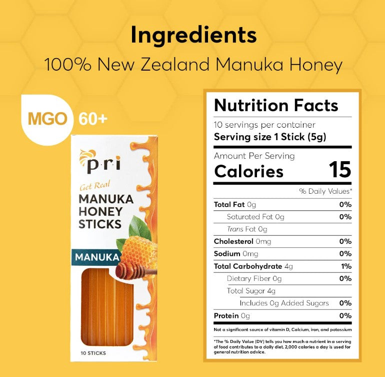 Raw New Zealand Manuka Honey Sticks 10 count, by P.R.I